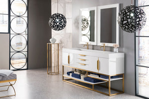 Columbia 72" Double Vanity, Glossy White, Radiant Gold w/ Glossy White Composite Top James Martin Vanities