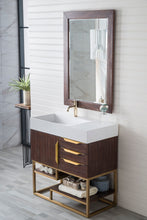 Load image into Gallery viewer, Columbia 36&quot; Single Vanity, Coffee Oak, Radiant Gold w/ Glossy White Composite Top James Martin Vanities