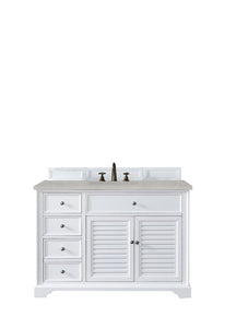 Savannah 48" Single Vanity Cabinet, Bright White, w/ 3 CM Eternal Serena Quartz Top James Martin Vanities