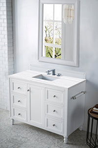 Copper Cove Encore 48" Single Vanity, Bright White w/ 3 CM Arctic Fall Solid Surface Top James Martin Vanities