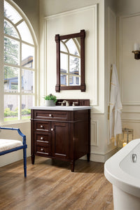 Brittany 30" Single Vanity, Burnished Mahogany w/ 3 CM Arctic Fall Solid Surface Top James Martin Vanities