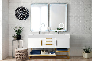 Columbia 59" Double Vanity, Glossy White, Radiant Gold w/ Glossy White Composite Top James Martin Vanities