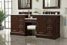 Load image into Gallery viewer, De Soto 82&quot; Double Vanity Set, Burnished Mahogany w/ Makeup Table, 3 CM Arctic Fall Solid Surface Top James Martin Vanities
