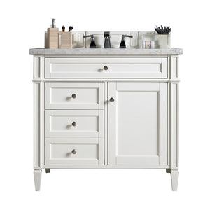 Brittany 36" Bright White Single Vanity w/ 3 CM Arctic Fall Solid Surface Top James Martin Vanities