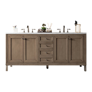 Chicago 72" Double Vanity, Whitewashed Walnut w/ 3 CM Arctic Fall Solid Surface Top James Martin Vanities