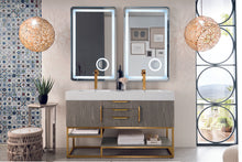 Load image into Gallery viewer, Columbia 59&quot; Double Vanity, Ash Gray, Radiant Gold w/ Glossy White Composite Top James Martin Vanities