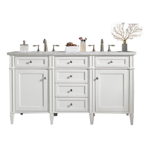 Brittany 60" Bright White Double Vanity w/ 3 CM Arctic Fall Solid Surface Top James Martin Vanities