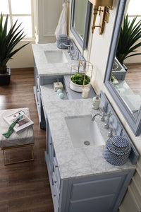 Bathroom Vanities Outlet Atlanta Renovate for LessDe Soto 94" Double Vanity Set, Silver Gray w/ Makeup Table, 3 CM Carrara Marble Top