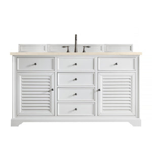 Savannah 60" Single Vanity Cabinet, Bright White, w/ 3 CM Eternal Marfil Quartz Top James Martin Vanities