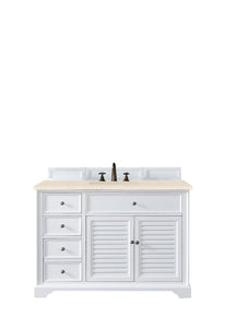 Savannah 48" Single Vanity Cabinet, Bright White, w/ 3 CM Eternal Marfil Quartz Top James Martin Vanities