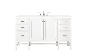 Addison 60" Single Vanity Cabinet , Glossy White, w/ 3 CM Classic White Quartz Top James Martin Vanities