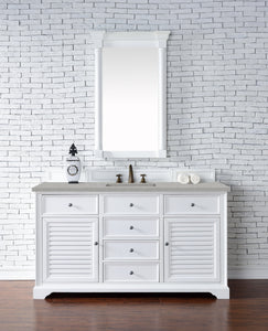 Savannah 60" Single Vanity Cabinet, Bright White, w/ 3 CM Eternal Serena Quartz Top James Martin Vanities