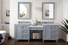 Load image into Gallery viewer, Copper Cove Encore 86&quot; Double Vanity Set, Silver Gray w/ Makeup Table, 3 CM Carrara Marble Top James Martin Vanities