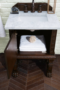 Balmoral 26" Single Vanity Cabinet, Antique Walnut w/ 3 CM Carrara Marble Top James Martin Vanities