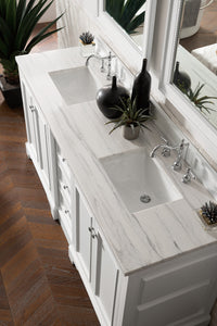 Bathroom Vanities Outlet Atlanta Renovate for LessDe Soto 72" Double Vanity, Bright White w/ 3 CM Arctic Fall Solid Surface Top