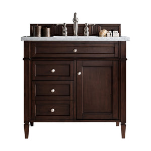 Brittany 36" Burnished Mahogany Single Vanity w/ 3 CM Arctic Fall Solid Surface Top James Martin Vanities