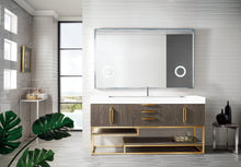 Load image into Gallery viewer, Columbia 72&quot; Single Vanity, Ash Gray, Radiant Gold w/ Glossy White Composite Top James Martin Vanities