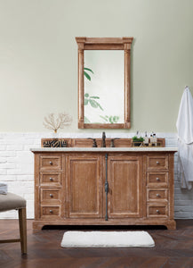 Providence 60" Single Vanity Cabinet, Driftwood, w/ 3 CM Eternal Jasmine Pearl Quartz Top James Martin Vanities
