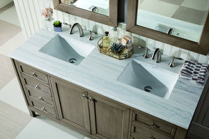Chicago 60" Double Vanity, Whitewashed Walnut w/ 3 CM Arctic Fall Solid Surface Top James Martin Vanities