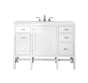Addison 48" Single Vanity Cabinet, Glossy White, w/ 3 CM Eternal Jasmine Pearl Quartz Top James Martin Vanities
