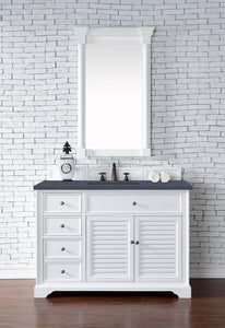 Savannah 48" Single Vanity Cabinet, Bright White, w/ 3 CM Charcoal Soapstone Quartz Top James Martin Vanities