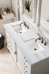 Providence 60" Bright White Double Vanity w/ 3 CM Arctic Fall Solid Surface Top James Martin
