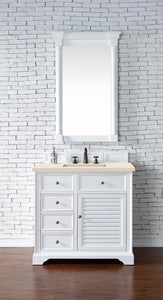 Savannah 36" Single Vanity Cabinet, Bright White, w/ 3 CM Eternal Marfil Quartz Top James Martin Vanities