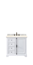 Load image into Gallery viewer, Providence 36&quot; Single Vanity Cabinet, Bright White, w/ 3 CM Eternal Marfil Quartz Top James Martin
