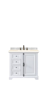 Providence 36" Single Vanity Cabinet, Bright White, w/ 3 CM Eternal Marfil Quartz Top James Martin