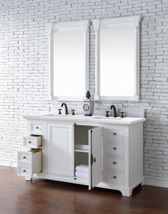 Providence 60" Bright White Double Vanity w/ 3 CM Arctic Fall Solid Surface Top James Martin