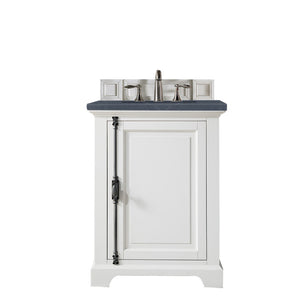 Providence 26" Single Vanity Cabinet, Bright White, w/ 3 CM Charcoal Soapstone Quartz Top James Martin Vanities