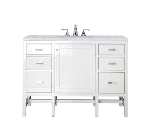 Addison 48" Single Vanity Cabinet, Glossy White, w/ 3 CM Carrara White Top James Martin Vanities
