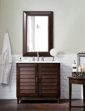 Load image into Gallery viewer, Portland 36&quot; Single Vanity, Burnished Mahogany, w/ 3 CM Classic White Quartz Top James Martin