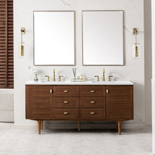 Load image into Gallery viewer, Bathroom Vanities Outlet Atlanta Renovate for LessAmberly 72&quot; Double Vanity, Mid-Century Walnut w/ 3CM White Zeus Top