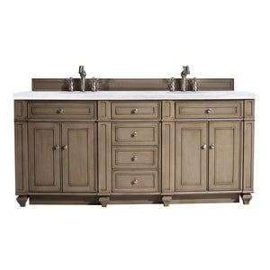 Bristol 72" Double Vanity, Whitewashed Walnut, w/ 3 CM Arctic Fall Solid Surface Top James Martin Vanities