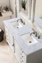 Load image into Gallery viewer, Providence 60&quot; Bright White Double Vanity w/ 3 CM Carrara Marble Top James Martin
