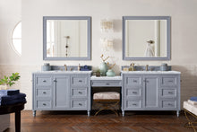 Load image into Gallery viewer, Copper Cove Encore 122&quot; Double Vanity Set, Silver Gray w/ Makeup Table, 3 CM Carrara Marble Top James Martin Vanities
