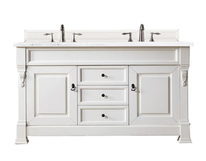 Brookfield 60" Double Vanity, Bright White w/ 3 CM Arctic Fall Solid Surface Top James Martin Vanities