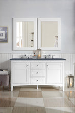Load image into Gallery viewer, Palisades 60&quot; Double Vanity, Bright White, w/ 3 CM Charcoal Soapstone Quartz Top James Martin Vanities