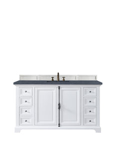 Providence 60" Single Vanity Cabinet, Bright White, w/ 3 CM Charcoal Soapstone Quartz Top James Martin