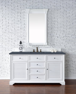 Savannah 60" Single Vanity Cabinet, Bright White, w/ 3 CM Charcoal Soapstone Quartz Top James Martin Vanities