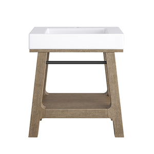 Auburn 31.5" Sink Console, Weathered Timber w/ Glossy White Mineral Composite Top James Martin Vanities