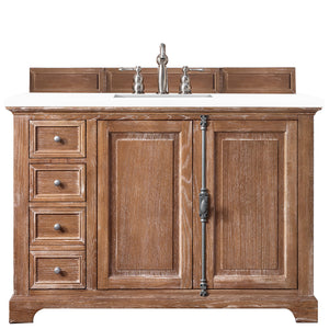 Providence 48" Single Vanity Cabinet, Driftwood, w/ 3 CM Classic White Quartz Top James Martin