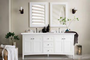 Palisades 72" Double Vanity, Bright White w/ 3 CM Arctic Fall Solid Surface Top James Martin Vanities