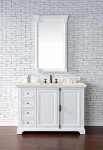 Providence 48" Single Vanity Cabinet, Bright White, w/ 3 CM Eternal Marfil Quartz Top James Martin Vanities