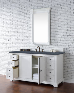 Providence 60" Single Vanity Cabinet, Bright White, w/ 3 CM Charcoal Soapstone Quartz Top James Martin