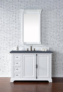 Providence 48" Single Vanity Cabinet, Bright White, w/ 3 CM Charcoal Soapstone Quartz Top James Martin Vanities