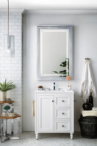 Copper Cove Encore 30" Single Vanity, Bright White w/ 3 CM Arctic Fall Solid Surface Top James Martin Vanities
