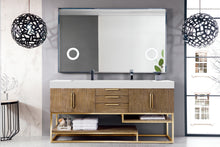 Load image into Gallery viewer, Columbia 72&quot; Double Vanity, Latte Oak, Radiant Gold w/ Glossy White Composite Top James Martin Vanities