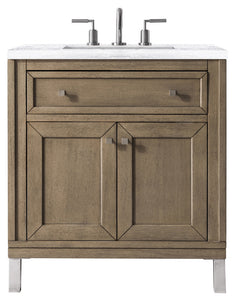 Chicago 30" Single Vanity, Whitewashed Walnut w/ 3 CM Arctic Fall Solid Surface Top James Martin Vanities